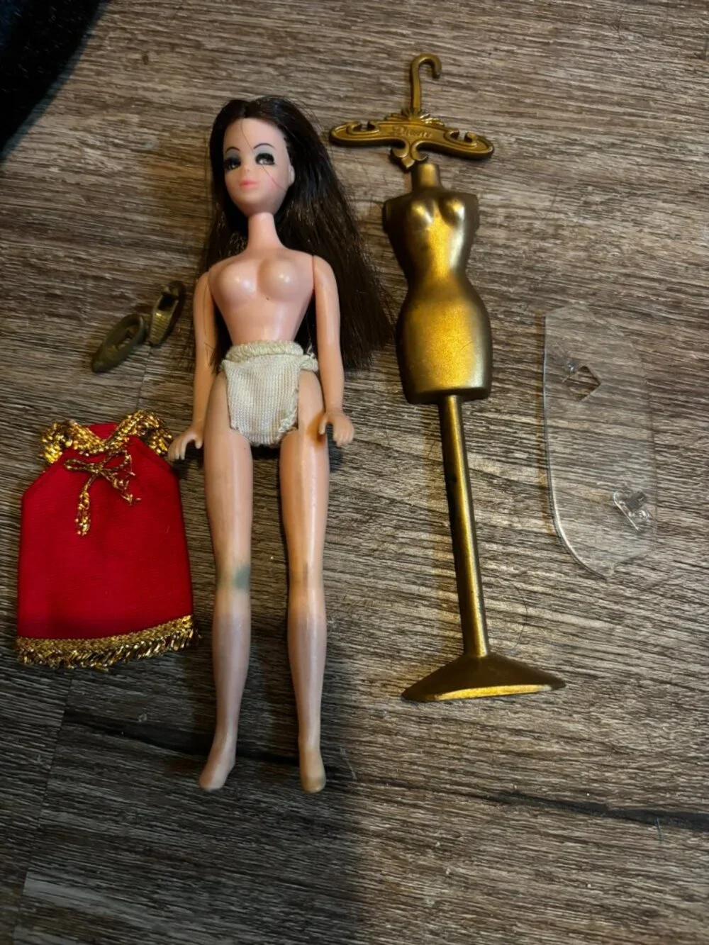 Topper Dawn Angie doll wearing Red gold fringe mini